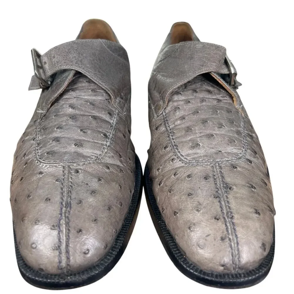 Vintage Aventura Men’s Ostrich Grey Leather Monk Strap Dress Shoe Size 10.5